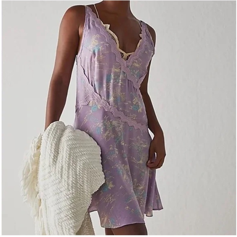 Free People Slip My Mind Printed Trapeze Dress Lilac Dress